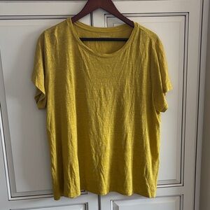 Eileen Fisher Organic Linen Textured Knit Yellow Short Sleeve Tshirt Women’s XL